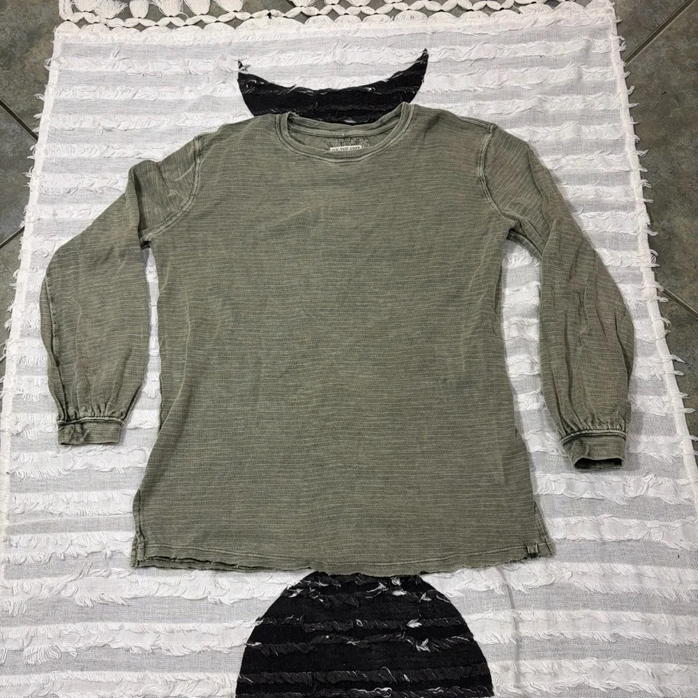 We The Free Distressed Womens Cotton Blend Gauze Shirt Green Sz XS Boho Casual